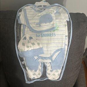Blue Whale Print Baby One Piece Set